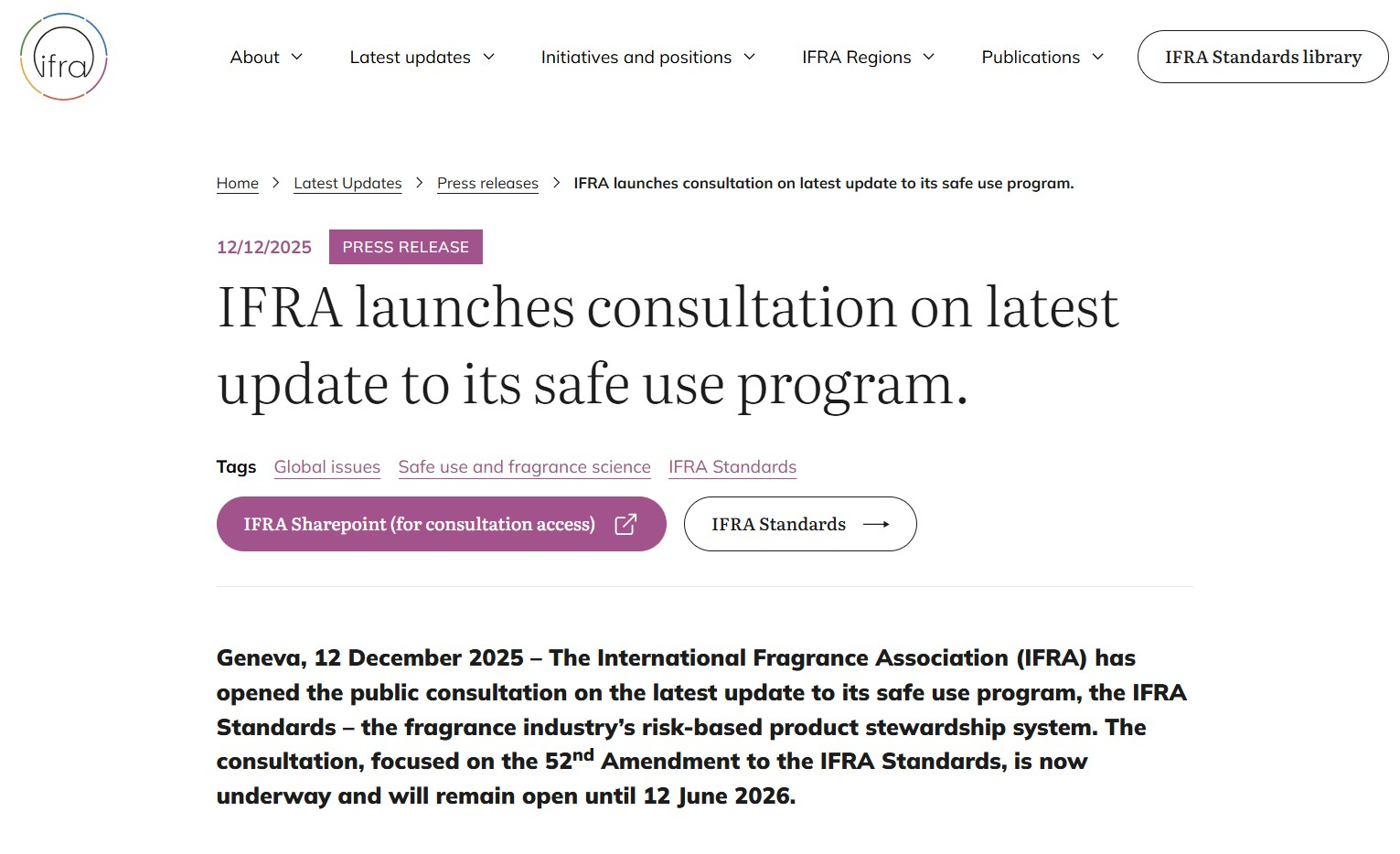 IFRA launches consultation on latest update to its safe use program
