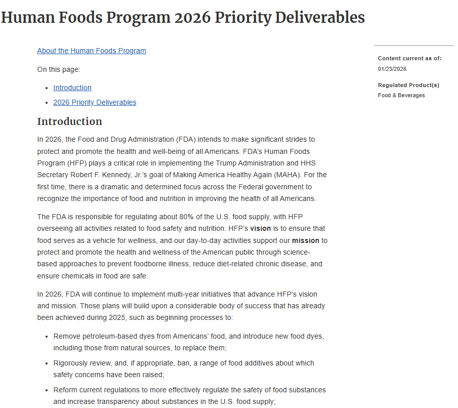 美国2026 年人类食品计划的核心交付成果