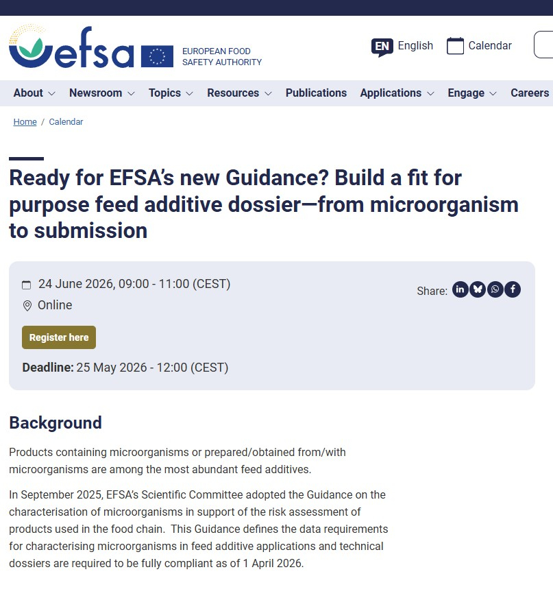 EU EFSA to Hold Dedicated Session on the Dossier Requirements for Microbial Feed Additive Applications